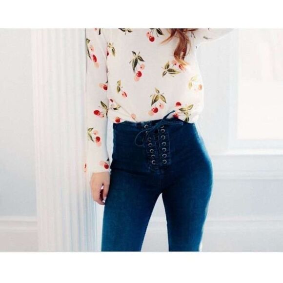 FREE People CRVY High Rise Lace Up Skinny Jeans sz 27 - Picture 4 of 14